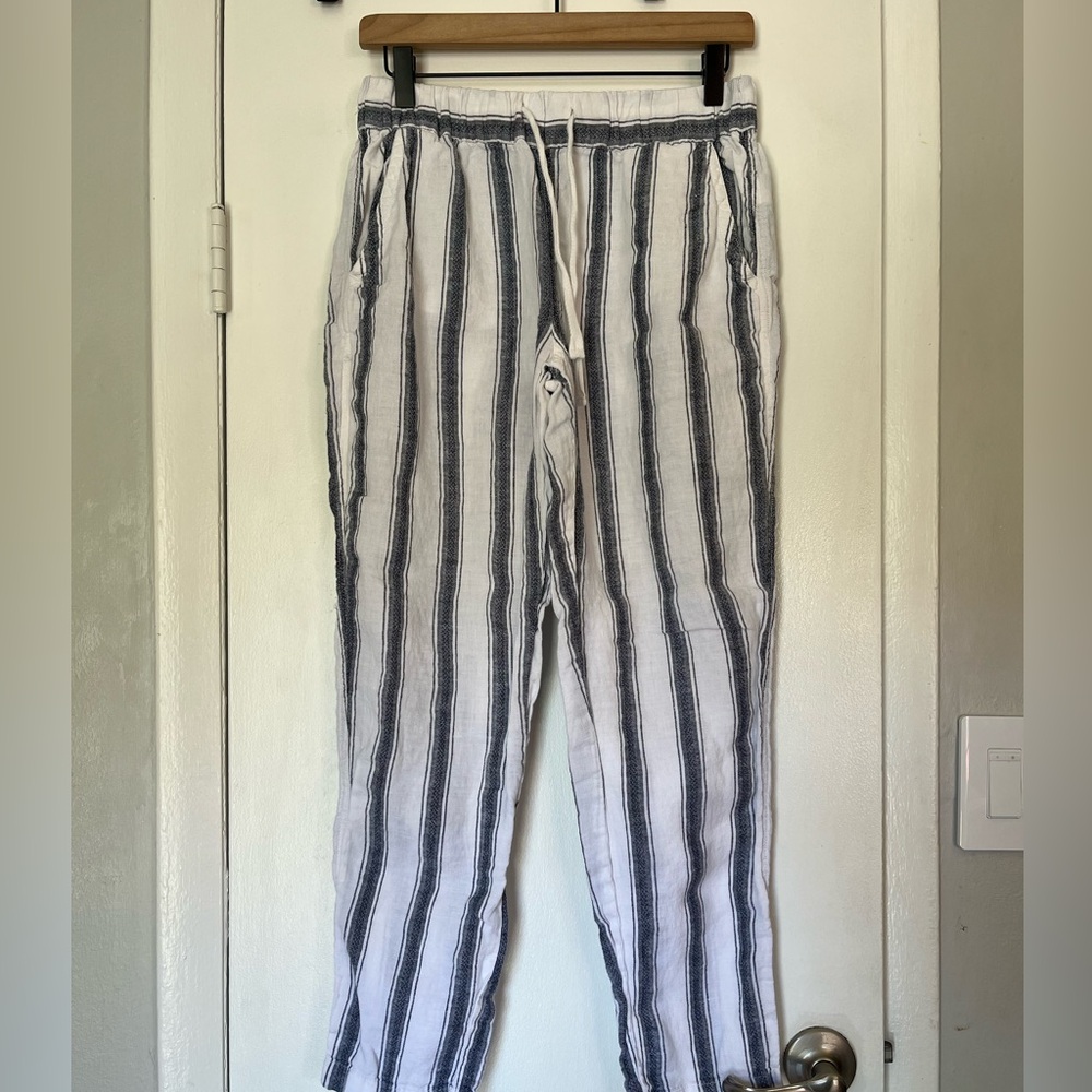 ✨ Artisan NY 100% Linen Striped Drawstring Pants – Blue & White – Size S ✨